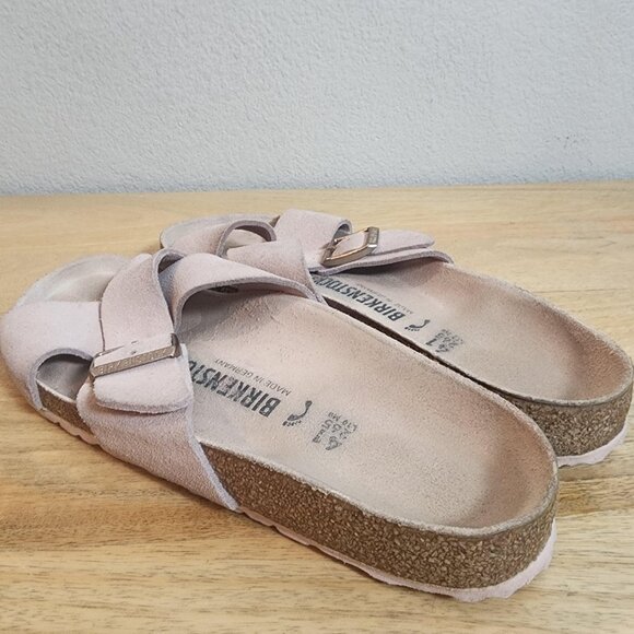 Birkenstock Sandals Womens Size 10 EU41 Pink Siena Big Buckle Suede Slides Cork - Picture 4 of 11